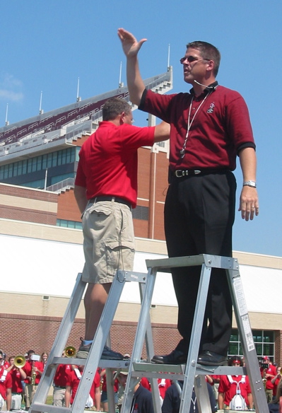 David & Brian on Ladder: OU/Houston game combined band rehearsal